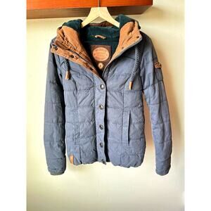Naketano Blue-Gray Quilted Full-Zip Hooded Puffer Jacket Size S